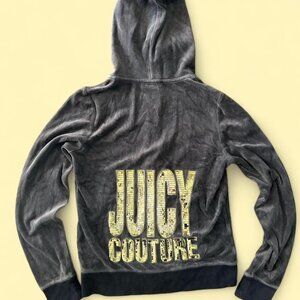 Y2K Grey velour Juicy Couture hoodie with gold sequins in the back
